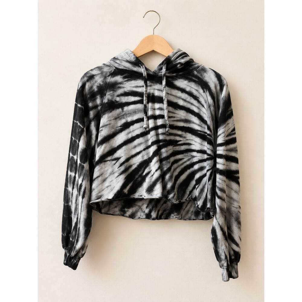 Year of Ours Cropped Tie-Dye Hoodie | Women's Medium | Black & Gray | Athleisure